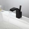 Homary Waterfall Spout Single Joystick Handle Bathroom Sink Faucet in Matte Black