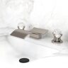 Homary Deck Mount Widespread Waterfall 2 Crystal Handle Bathroom Sink Faucet in Brushed Nickel