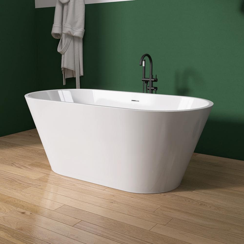 NTQ 67 in. x 29.5 in. Acrylic Free Standing Soaking Bath Tub Modern Flatbottom Freestanding Alone Soaker Bathtub in White