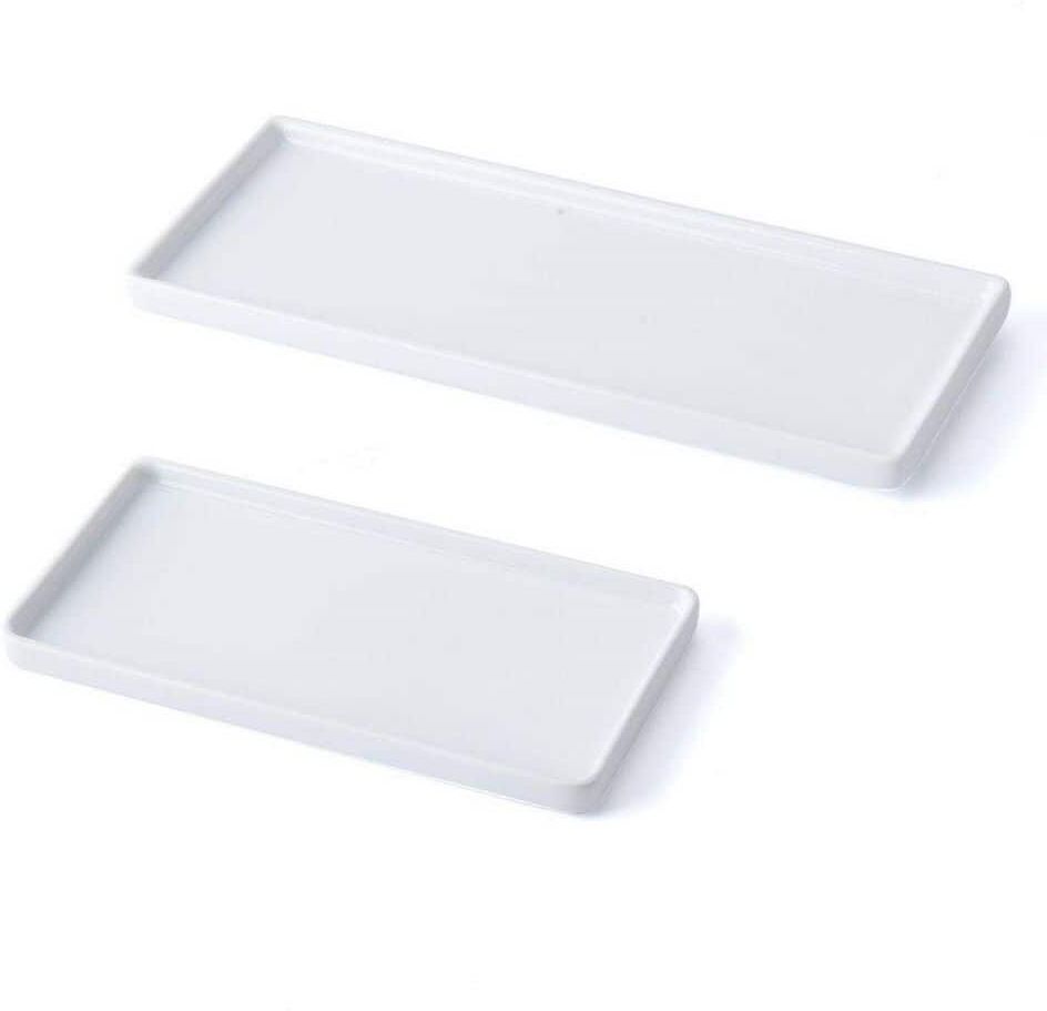 Dracelo White Rectangular Vanity Tray, 2 Pack Bathroom Sink Storage Tray, Ceramic Bathtub Tray Organizer