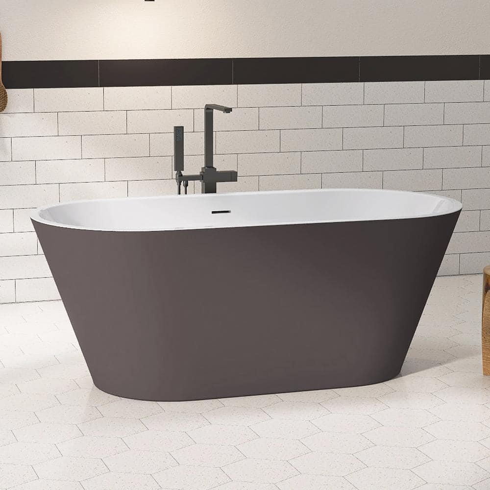 NTQ 67 in. x 29.5 in. Acrylic Free Standing Soaking Tub Freestanding Alone Soaker Bathtub with Chrome Drain in Matte Grey