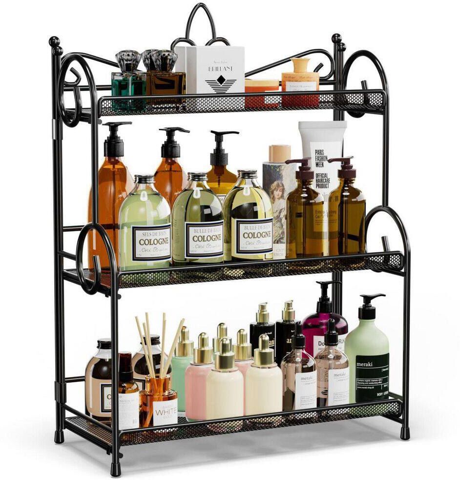 Dracelo 11.8 in. W x 5.8 in. D x 16.6 in. H 3 Tier Black Bathroom Organizer Countertop Shelf