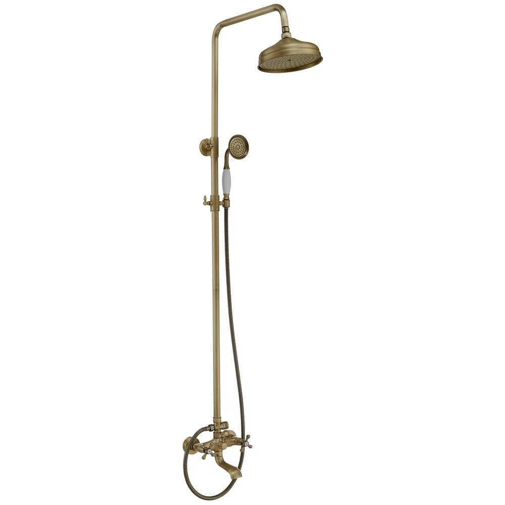 BWE 2-Spray Bathroom Outdoor Wall Bar Shower Kit with Tub Faucet and Double Cross Handle in Antique (Valve Included)