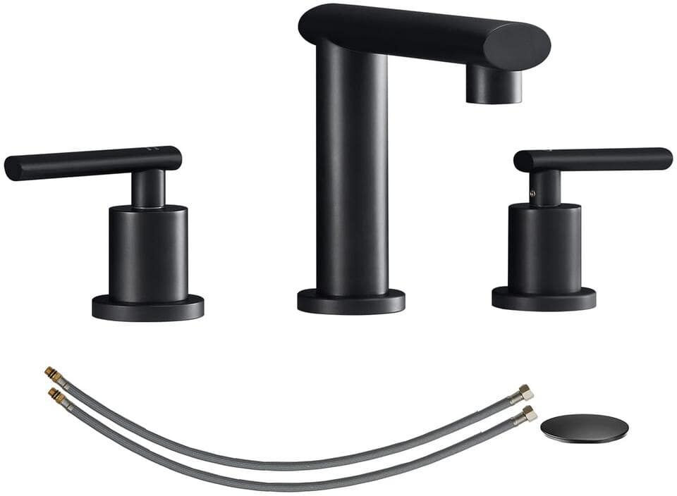 2-Handle 8 in. Widespread Bathroom Sink Faucet with Pop Up Drain and Water Supply Lines in Matte Black Basin Mixer Taps