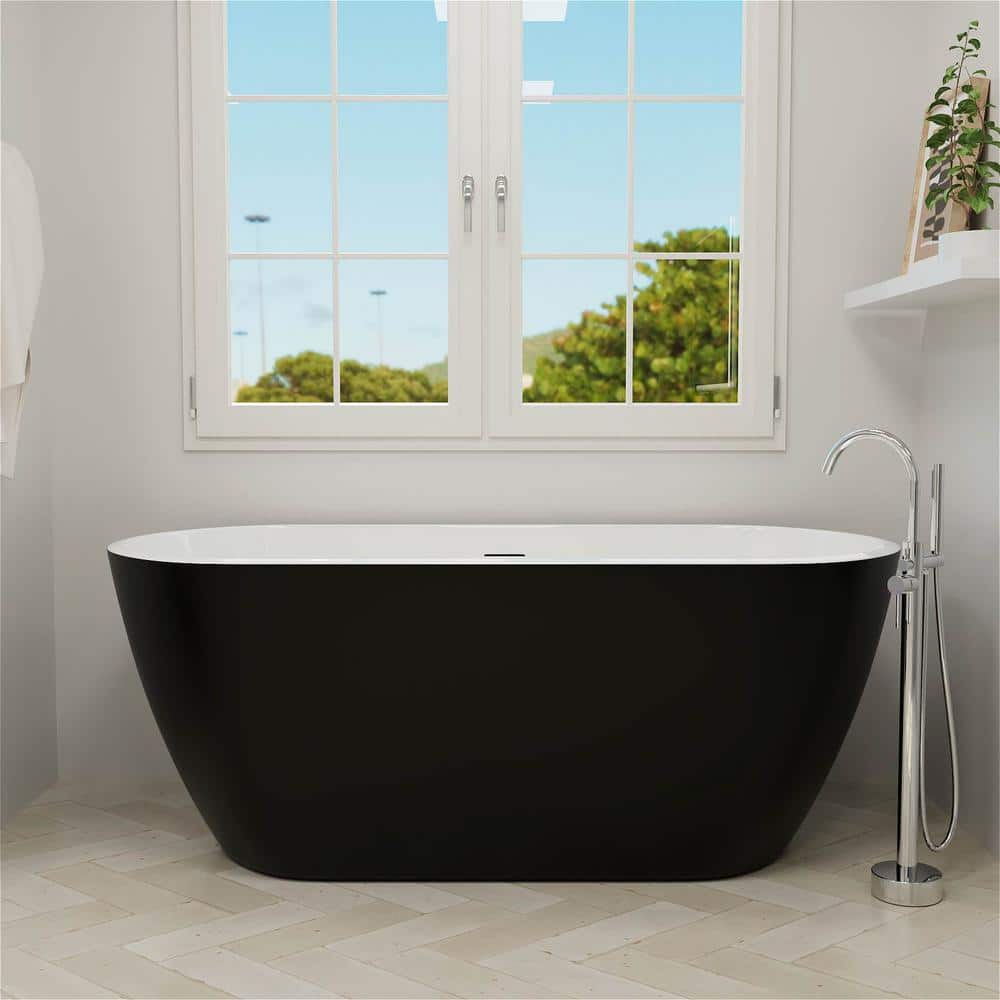 Mokleba Minimalist 59 in. Acrylic Freestanding Flatbottom Bathtub Seamless Soaking SPA Not Whirlpool Stand Alone Tub in Black