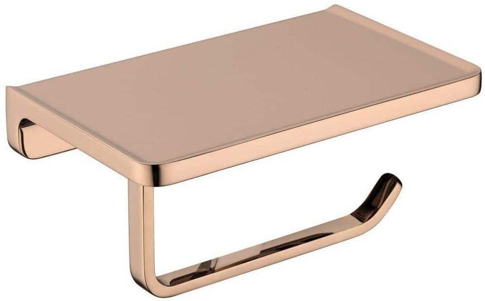 Dracelo Wall Mounted Bathroom Solid Metal Toilet Paper Holder with Phone Shelf in Rose Gold