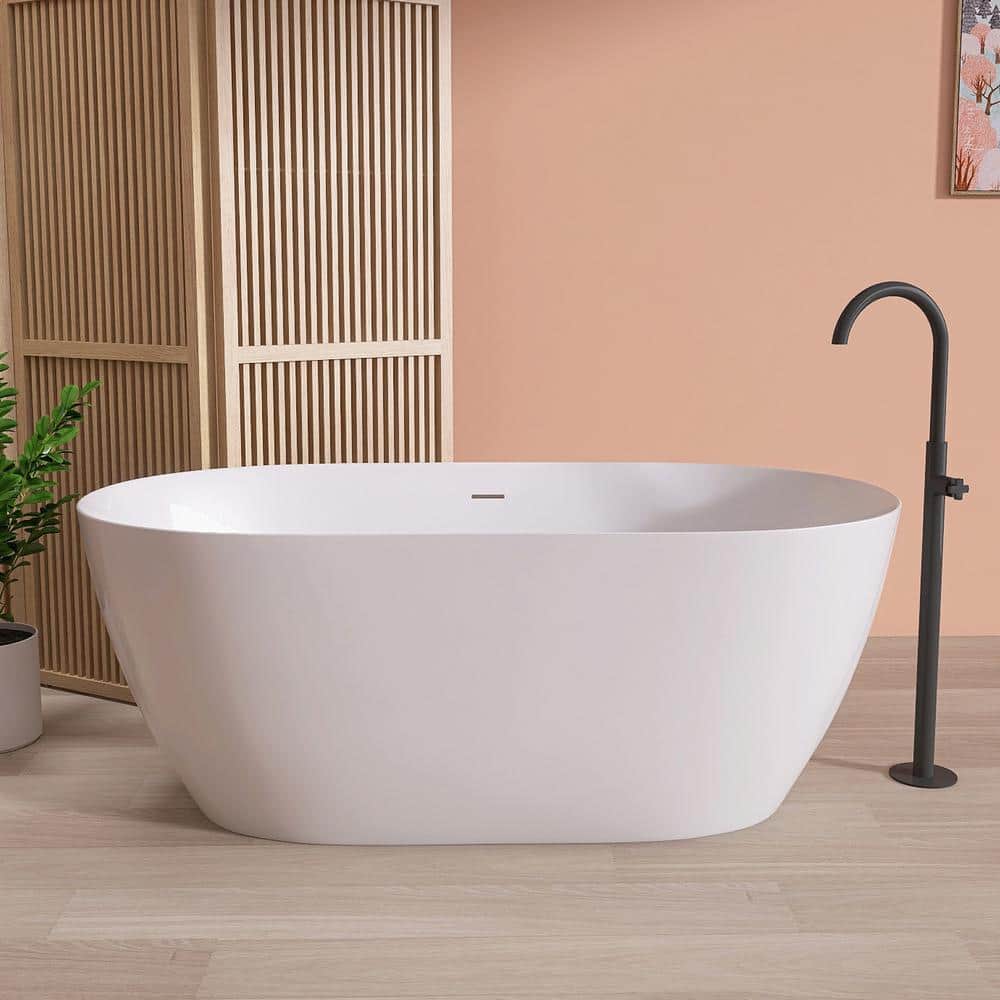 NTQ 55 in. x 27.5 in. Acrylic Free Standing Tub Freestanding Soaking Bathtub with Pop-up Drain Alone Soaker Tubs in White