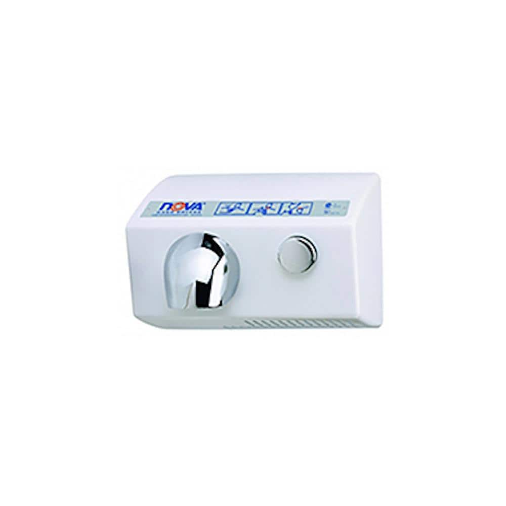 WORLD DRYER Nova 5 Push-Button Hand Dryer, Surface-Mount , 208-240V, Die-Cast Aluminum With White Epoxy Cover