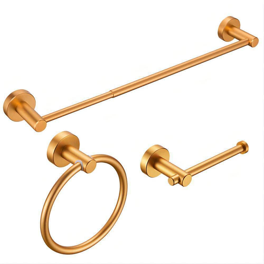 EPOWP 3-Pieces Bath Hardware Set with Towel Ring and Toilet Paper Holder in Brushed Gold