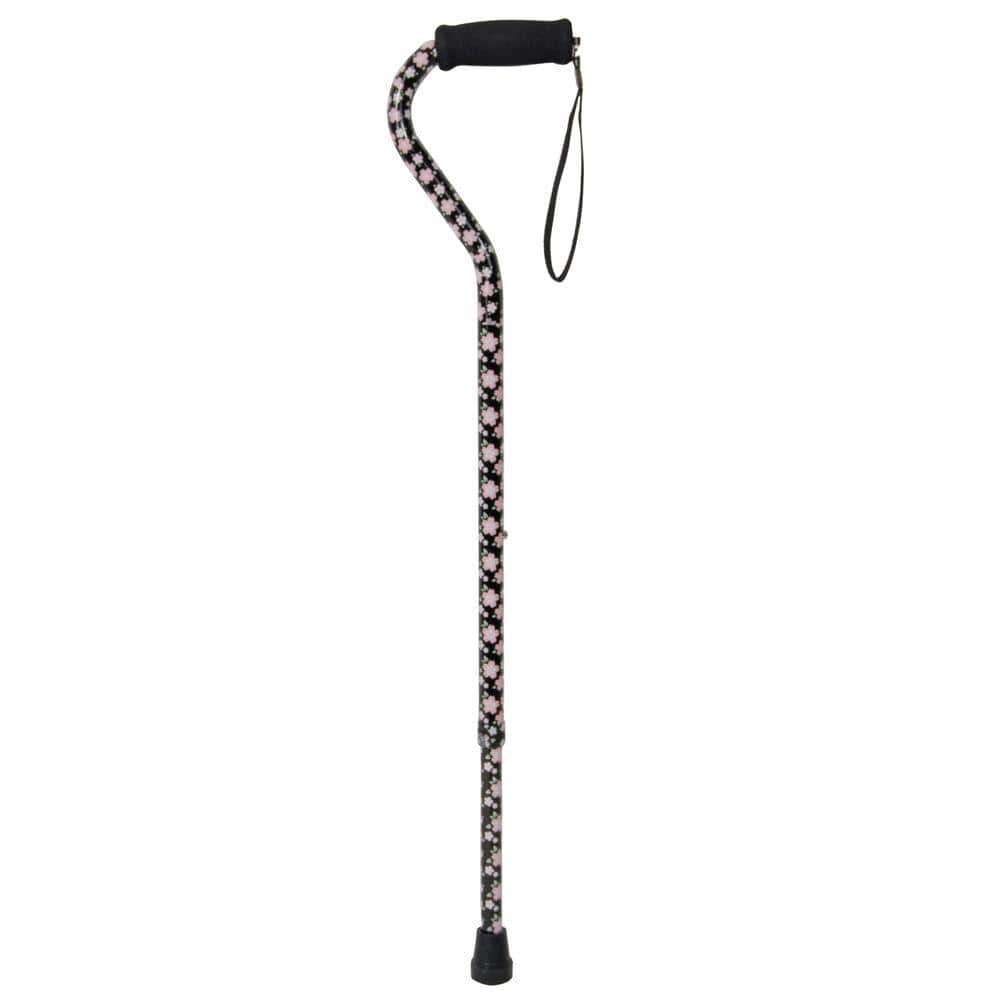 Drive Medical Foam Grip Offset Handle Walking Cane - Pink Floral