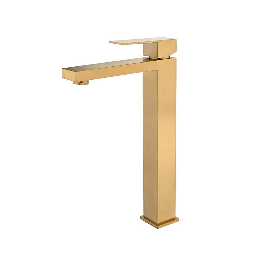 WOWOW Single Handle Single Hole High Arc Bathroom Faucet with Supply Line Included in Brushed Gold