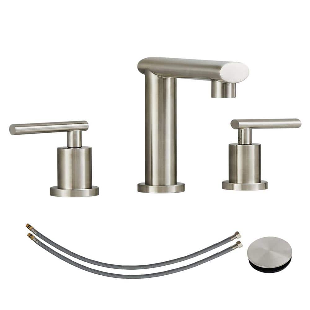 2-Handle 8 in. Widespread Bathroom Sink Faucet with Pop Up Drain and Supply Lines in Brushed Nickel Basin Mixer Taps