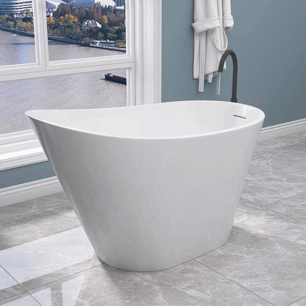 NTQ 51 in. x 27.5 in. Freestanding Soaking Bathtub Stand Alone Tubs with Removable Drain Acrylic Free Standing Tub in White