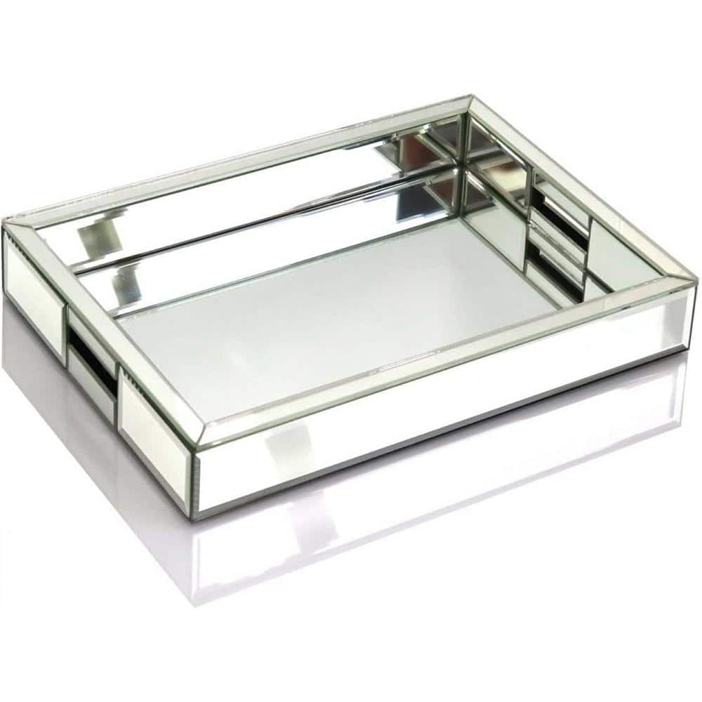 Adrinfly Silver Rectangular Mirror Vanity Tray Organizer in Mirrored Finish, 11x14x2 inch for Bedroom or Bathroom
