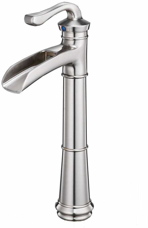 Single Handle Single Hole Waterfall Bathroom Vessel Sink Faucet With Supply Line in Brushed Nickel