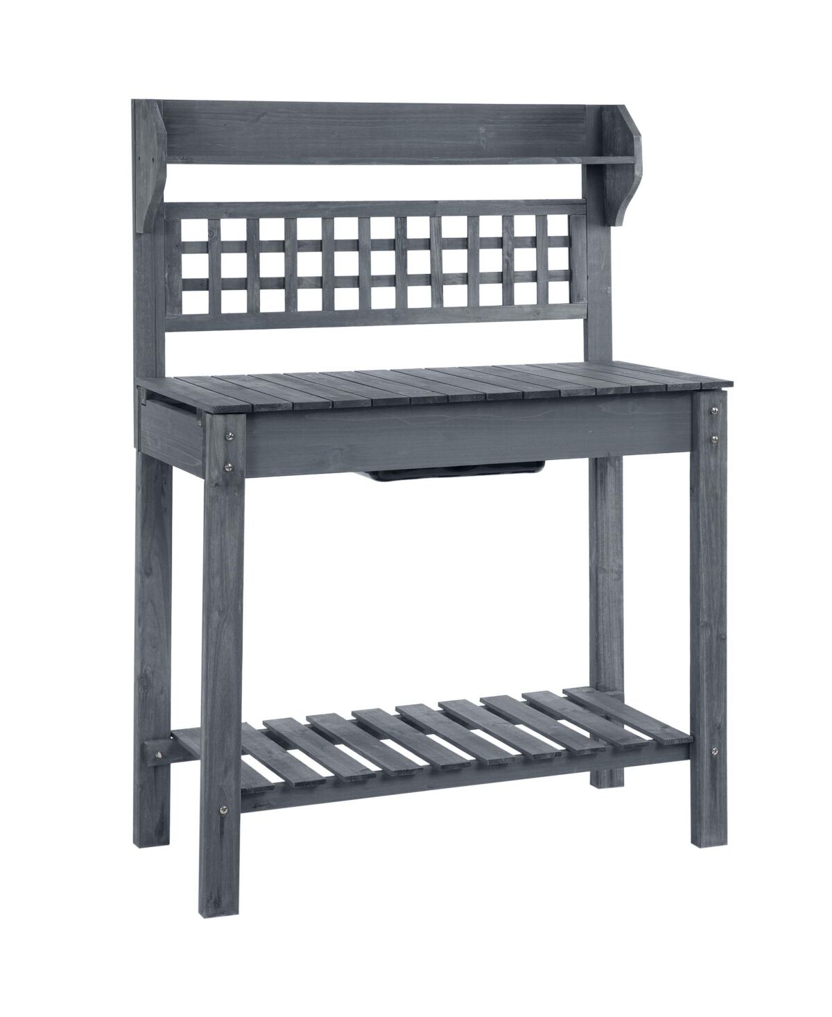 Outsunny Wooden Outdoor Potting Bench with Sink Basin & Clapboard, Natural - Grey
