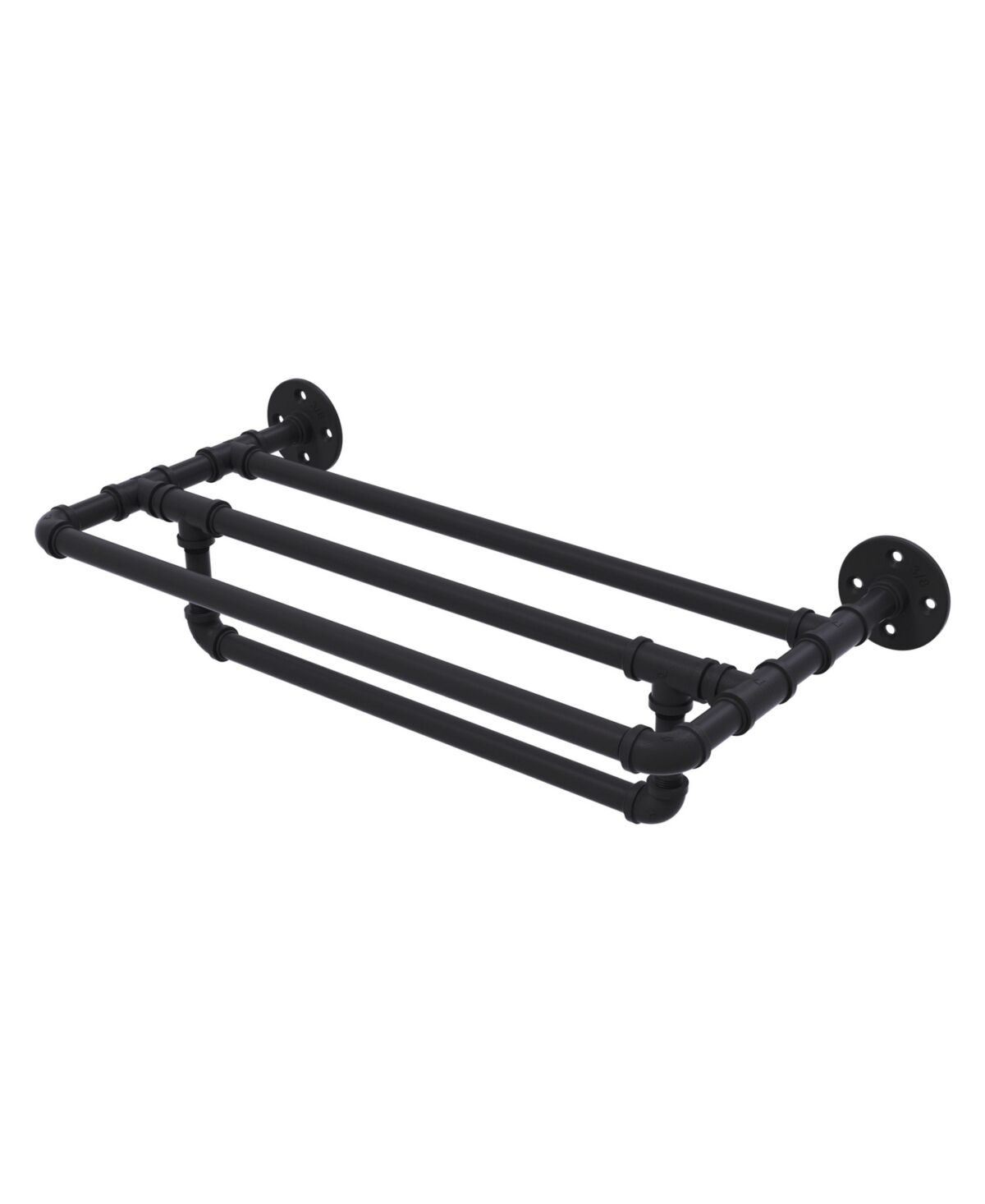 Allied Pipeline Collection 18 Inch Wall Mounted Towel Shelf with Towel Bar - Matte black