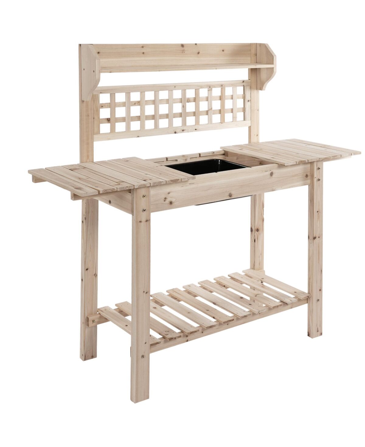 Outsunny Wooden Outdoor Potting Bench with Sink Basin & Clapboard, Natural - Natural