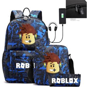 Tbutik roblox rygsæk børn penalhus skulderrem tasker pakke med USB stik (3 stk)