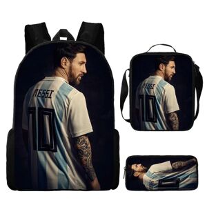 3 stk/ sæt fodboldstjerne Lionel Messi rygsæk elev skoletaske Y P3 3Pcs Set