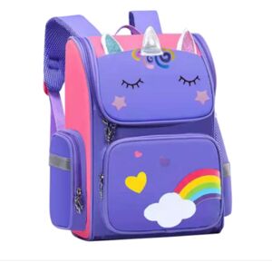 Kid vattentät barn skolväska Tecknad 3D Unicorn bokväska Purple Large