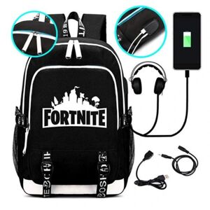 Best Trade Fortnite Rygsæk - Vandtæt skoletaske med USB og hovedtelefonstik Black