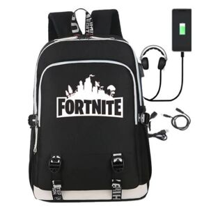 Best Trade Fortnite rygsæk - vandtæt skoletaske med USB og hovedtelefonstik Black