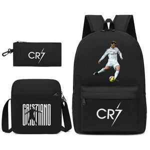 Football Star C Ronaldo Cr7 Rygsæk med tryk omkring eleven Tredelt rygsæk. Black 2 threepiece suit