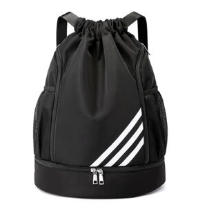 JIUSAIRUI Sportsrygsække fodbold snoretræk taske trække snor rygsæk gym rygsæk Muti lommer til rejser vandreture Black