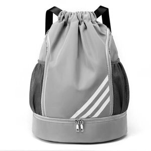 JIUSAIRUI Sportsrygsække fodbold snoretræk taske trække snor rygsæk gym rygsæk Muti lommer til rejser vandreture Light grey