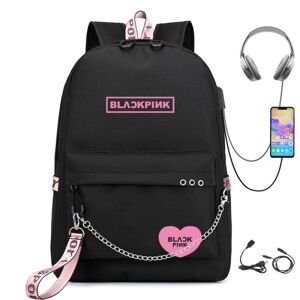 Rygsæk Student Skoletaske Udendørs Rejse Rygsæk Sportstaske Chain Black Pink heart BLACKPINK 16-inch