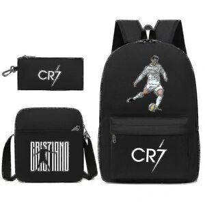 Football Star C Ronaldo Cr7 Rygsæk med tryk omkring eleven Tredelt rygsæk. Black 2 Single shoulder bag