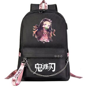 Demon Slayer-rygsæk Nezuko Kimetsu med USB-opladningsport, personlig afslappet