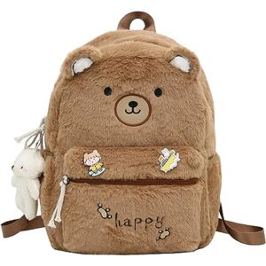 Kawaii Fluffy Purse Rygsæk Plys rygsæk Furry æstetisk taske Fuzzy Bag til piger Kvinder Faux Fur Rejsedagstakker Bjørn Design (Brun)