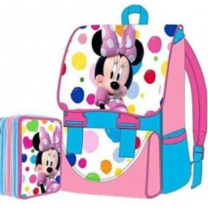 Disney Minnie - Kit Zaino Estensibile + Astuccio 3 Zip