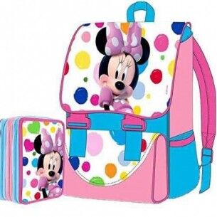 Disney Minnie - Kit Zaino Estensibile + Astuccio 3 Zip