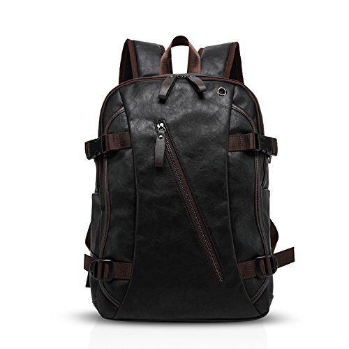 FANDARE Unisex Rugzak Waterdichte Schooltassen Mannen Vrouwen Schooltassen Tiener Schooltassen Vrije tijd Dagrugzak Jongens Reistassen Outdoor Camping PU Pack, Zwarte koffie, L, Vrijetijdsrugzak