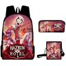 QKNTKF Hazbin Hotel Anime rugzak en schooltas geschikt voor jonge studenten en unisex 3-delige set, Type 2, 30x40x13cm, onbezorgd