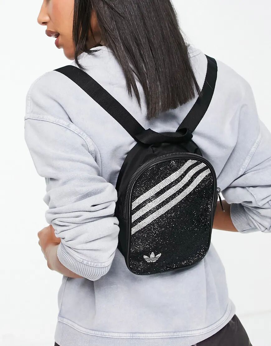 adidas Originals three stripe cyrstal mini backpack in black  Black