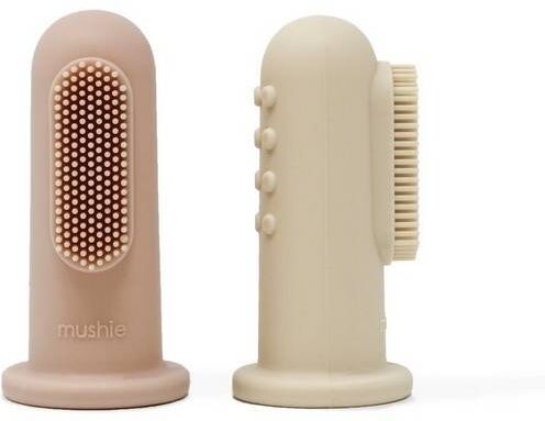 Mushie Silicone Fingertannbørste 2 Pk, Blush/shifting Sand