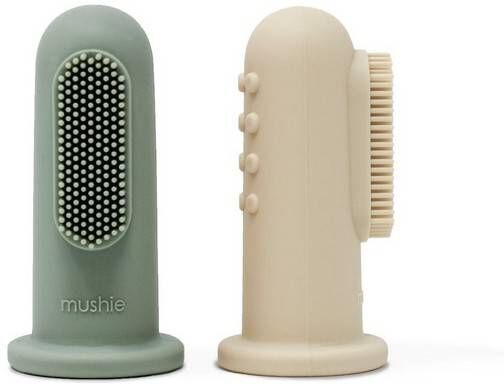 Mushie Silicone Fingertannbørste 2 Pk, Cambridge Blue/sand