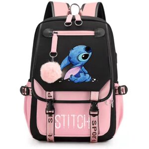 VEISHET (Pink) Stitch Students Backpack Boys Girls Outdoor Cartoon Daypack With Usb Char