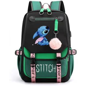 VEISHET (Green) Stitch Students Backpack Boys Girls Outdoor Cartoon Daypack With Usb Cha