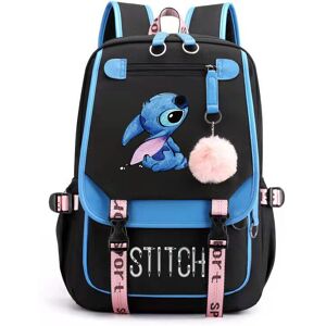 Unbranded (Blue) Stitch Students Backpack Boys Girls Outdoor Cartoon Daypack With USB Char