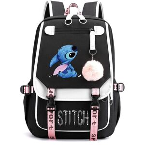 Unbranded (Black) Stitch Students Backpack Boys Girls Outdoor Cartoon Daypack With USB Cha