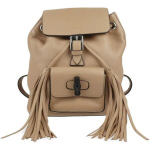 Gucci Bamboo Backpack/Daypack 387149 Leather Beige Silver Hardware Backpack Tassel