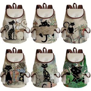 Temu Cute Cartoon Black Cat Print Backpack, Fashion Drawstring Casual Knapsack, Perfect Daypack For Leisure Travel And Daily Use, Party Gift Sj9239