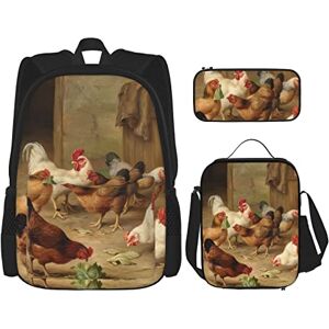 TOPUNY Sequin Pattern printed Backpack trio - duffel bag, lunch bag, pencil case, Roast Chicken Hen Farm, One Size, Daypack Backpacks