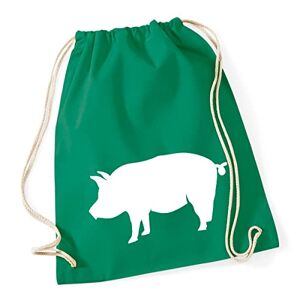 Hellweg Druckerei Huuraa Gym Bag Pig Silhouette Backpack Cotton 12 Litres Size with Motif for All Animal Lovers Gift Idea for Friends and Family, Green (Kelly green), standard size, Daypack
