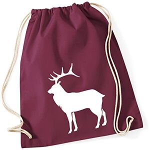 Hellweg Druckerei Huuraa Gym Bag Deer Silhouette Backpack Cotton 12 Litres Size with Motif for All Animal Lovers Gift Idea for Friends and Family, burgundy, standard size, Daypack